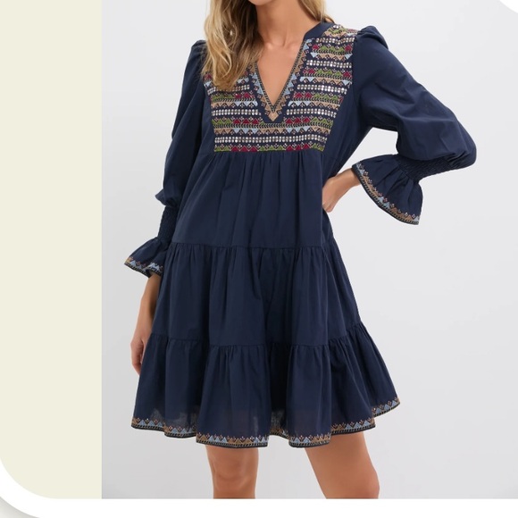 Tuckernuck || Poplin Kenzo Dress Navy Blue Small embroidered sequin - Picture 1 of 1